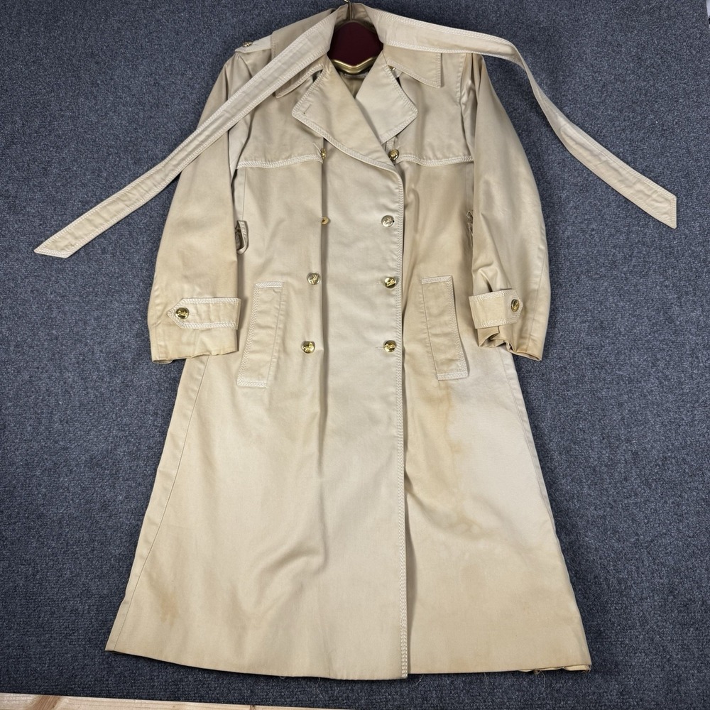 Vintage CELINE Paris Trench Coat Made in France Carriage Logo Gold Buttons